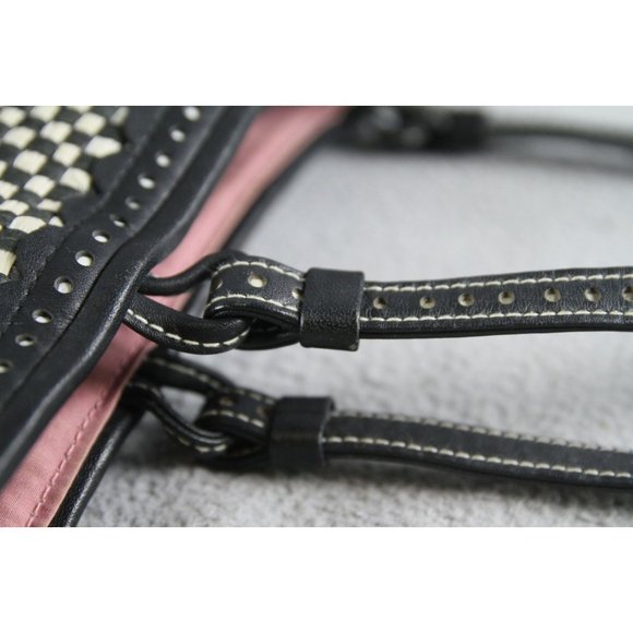 RARE Isabella Fiore VTG Small Classic Black & White Woven Designer Handbag ANB - Picture 5 of 12